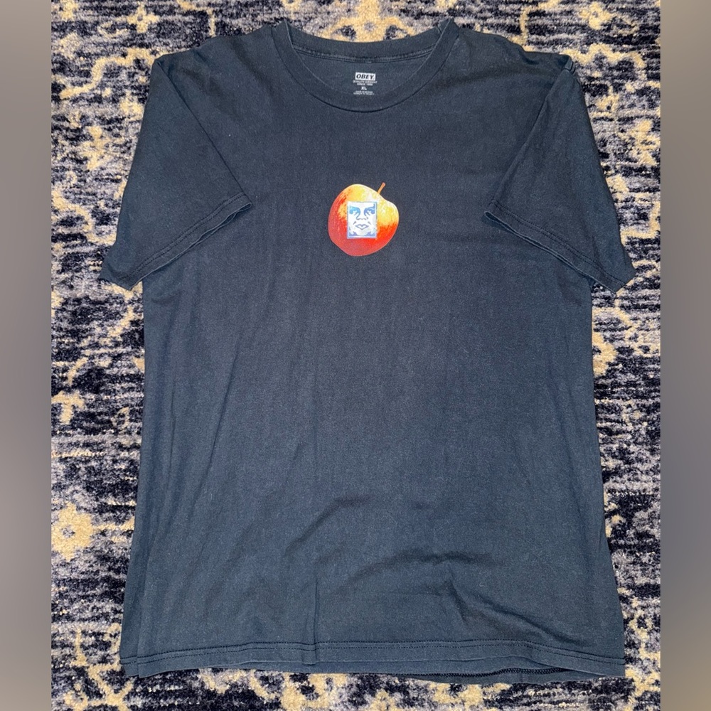 OBEY Logo Apple Graphic Tee Navy Size XL